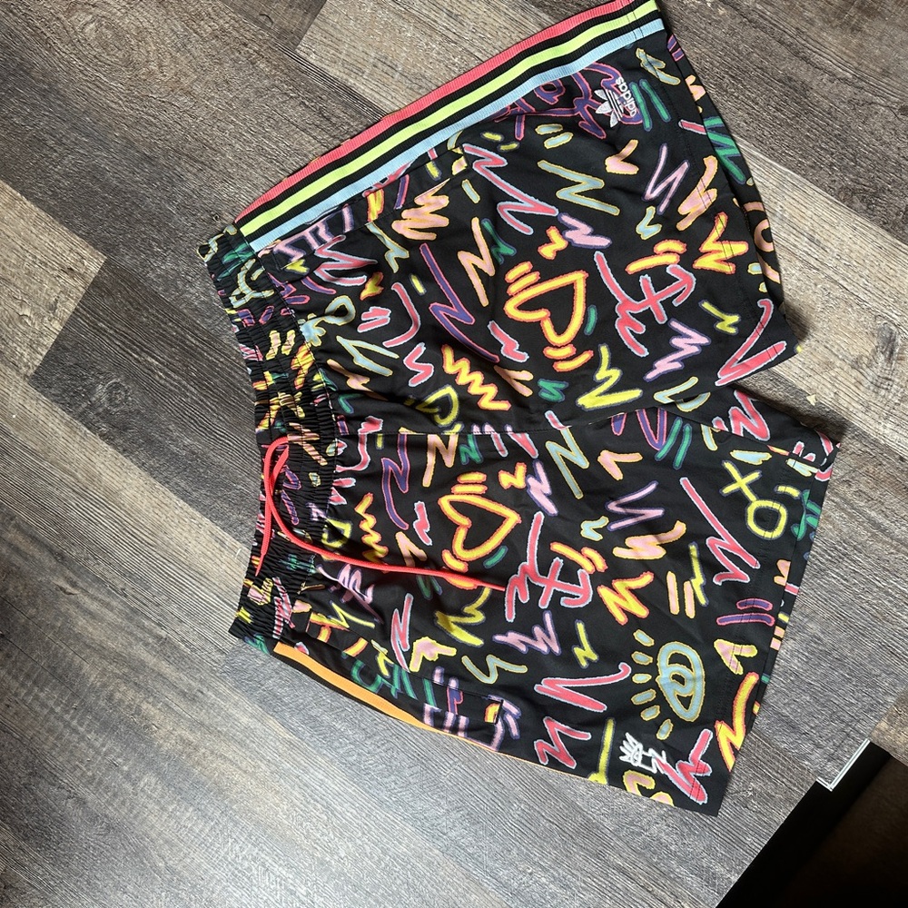 Adidas Black and Pink Retro Shorts with Elastic Waistband